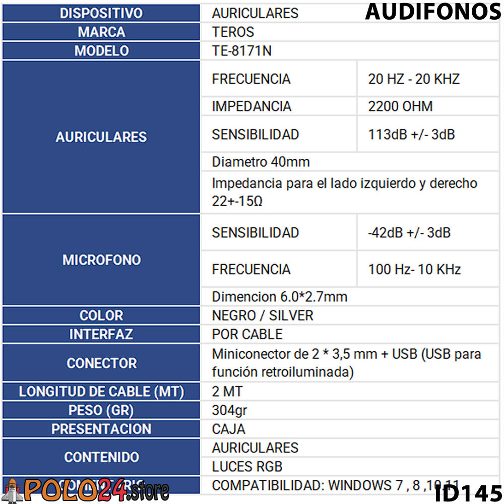 AURICULARES GAMING TEROS TE-8171N ESTÉREO MICRÓFONO LUCES RGB ID145 - Imagen 3